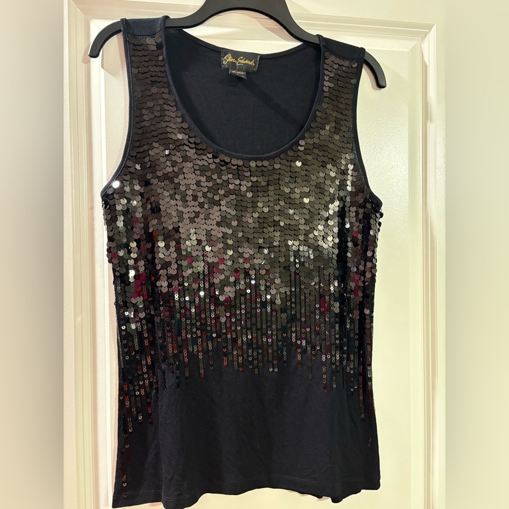 Women’s Black Sequin Tank Top, size Large, ombré, business casual, y2k, junior